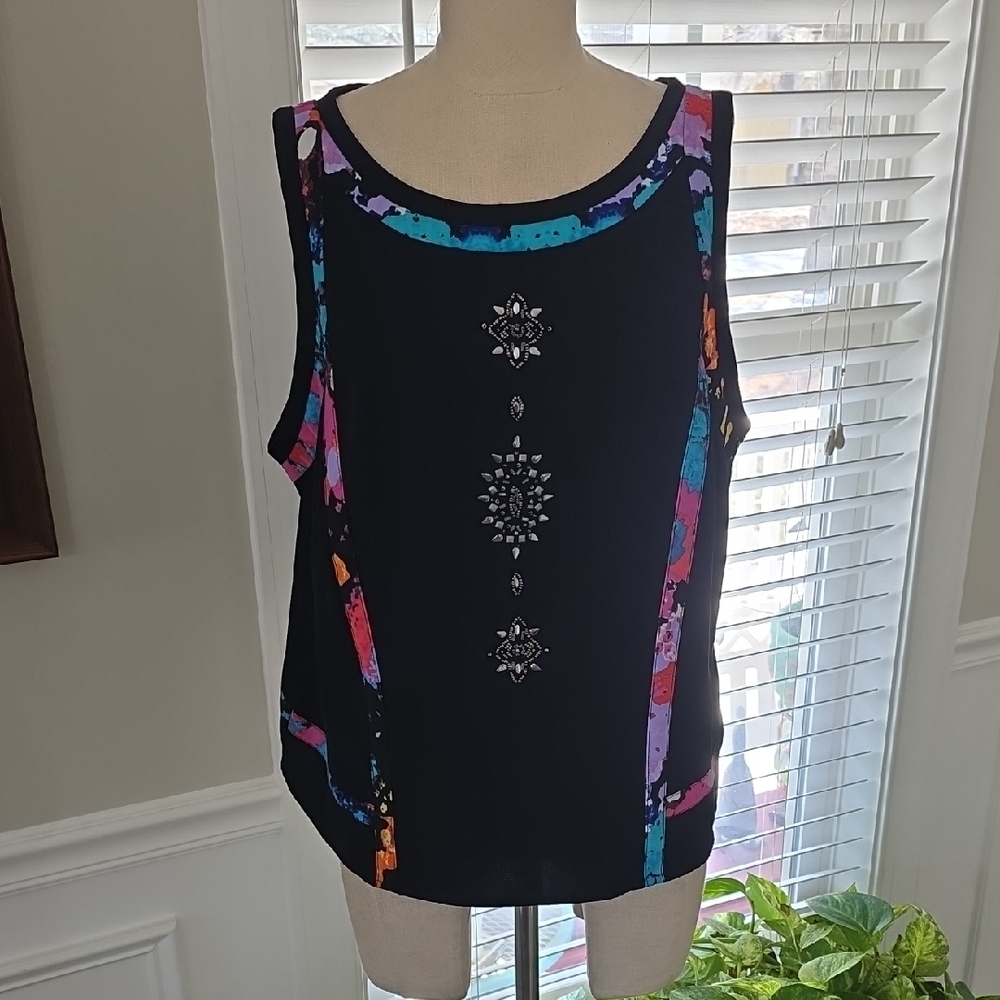 Nicole Black Tank Top with Multicolor Accents